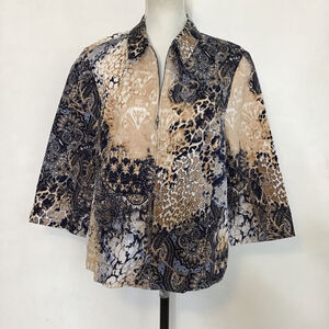 Chico's Women Blazer L Brown Blue Paisley Animal Print Jacket